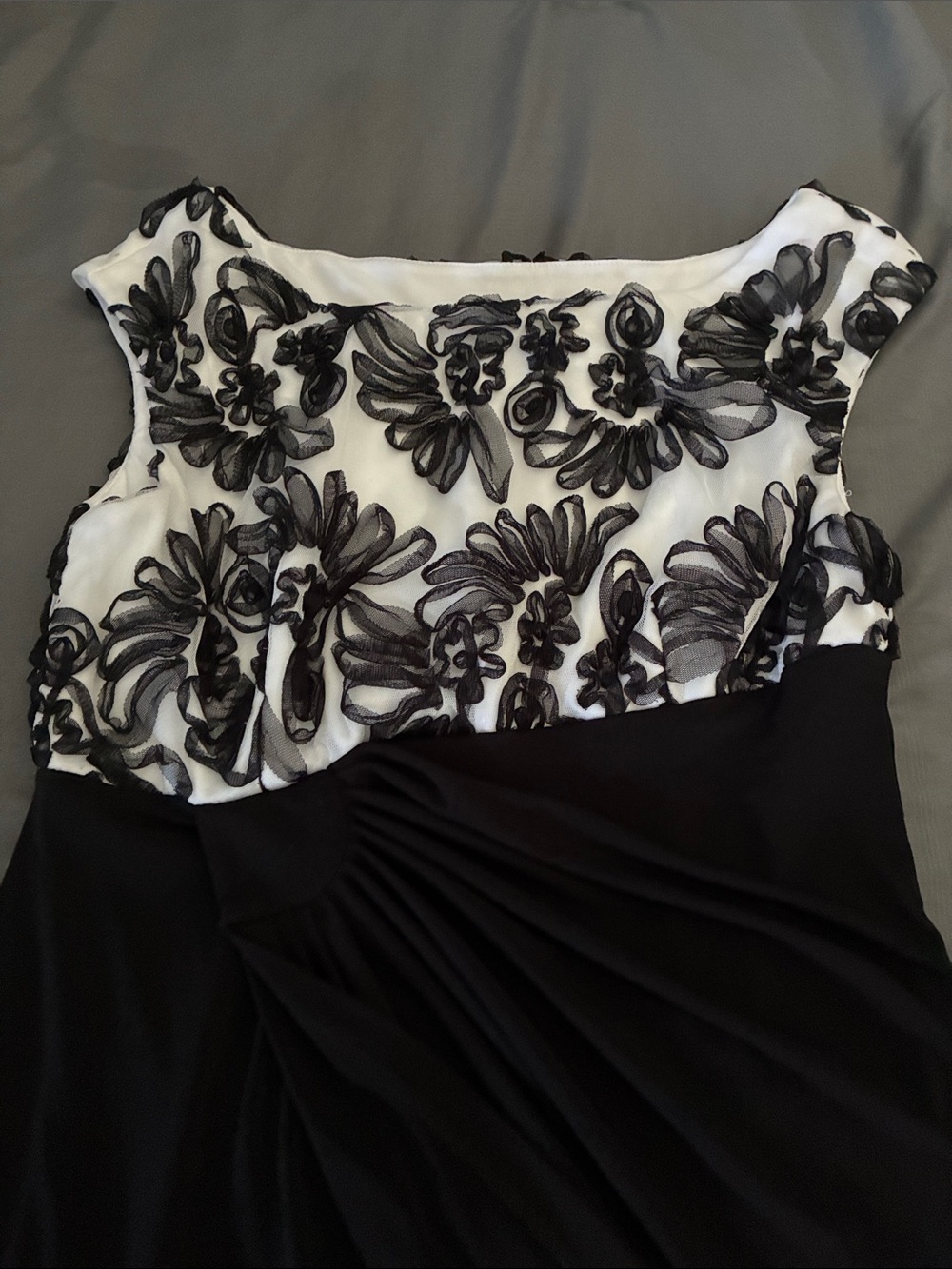 Black Strapless Dress with White Printed Bodice